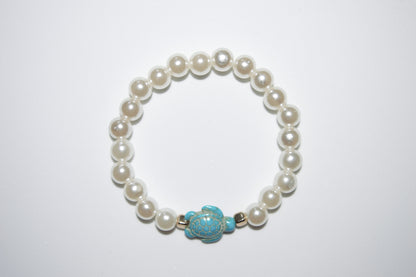 Cream pearl and blue turtle bracelet