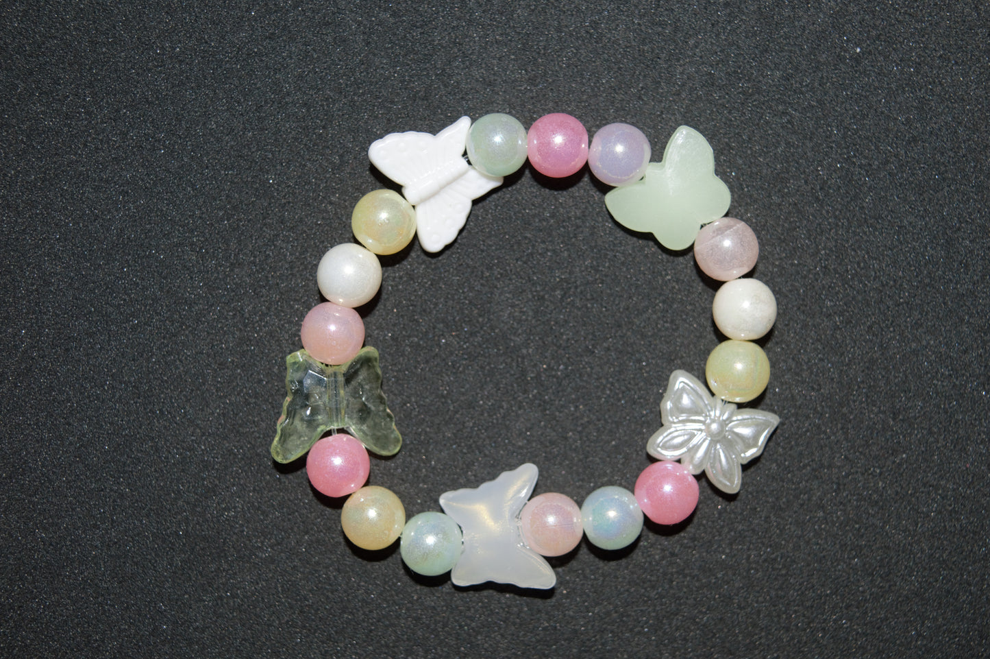 Colorful round and butterfly bead bracelet