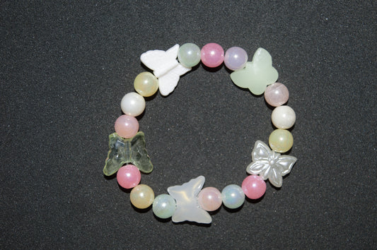 Colorful round and butterfly bead bracelet
