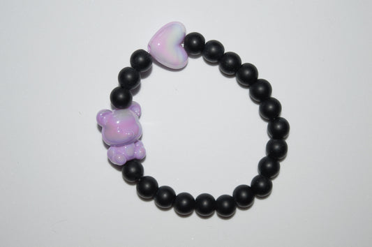Purple iridescent heart and teddy bracelet