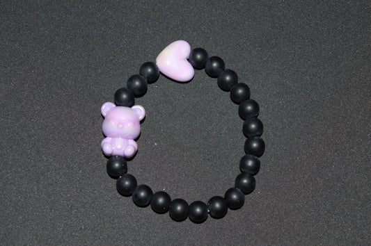 Purple iridescent heart and teddy bracelet