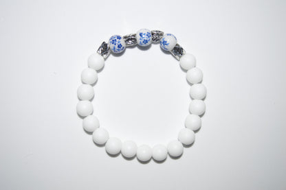 Floral ceramic and white stone bead bracelet
